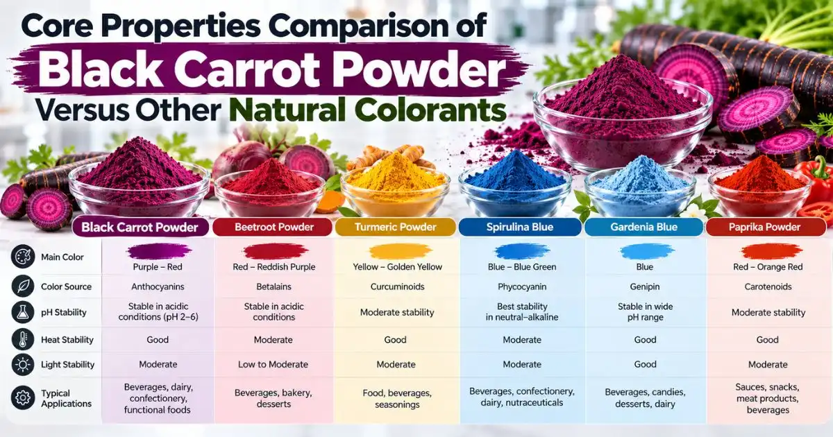 core properties comparison black carrot powder