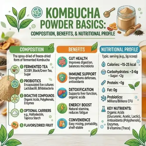 Kombucha Powder Basics Composition, Benefits, and Nutritional Profile