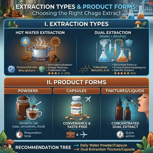 Extraction Types and Product Forms Choosing the Right Chaga Extract Extraction Types and Product Forms Choosing the Right Chaga Extract