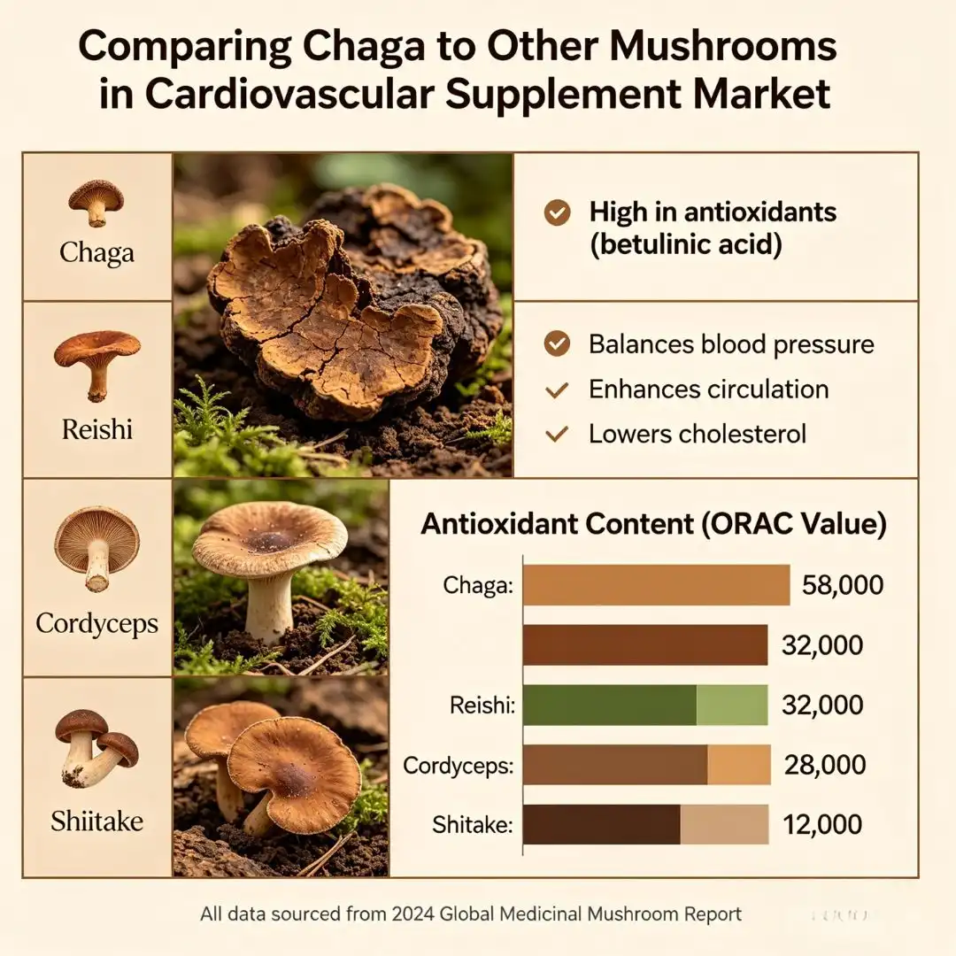 Comparing Chaga to Other Mushrooms in Cardiovascular Supplement Market Comparing Chaga to Other Mushrooms in Cardiovascular Supplement Market
