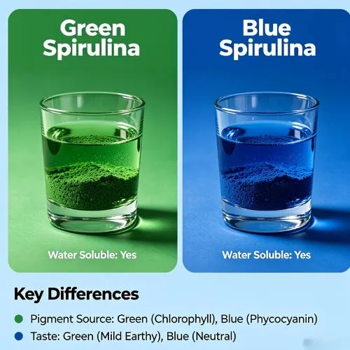 green vs blue spirulina powder