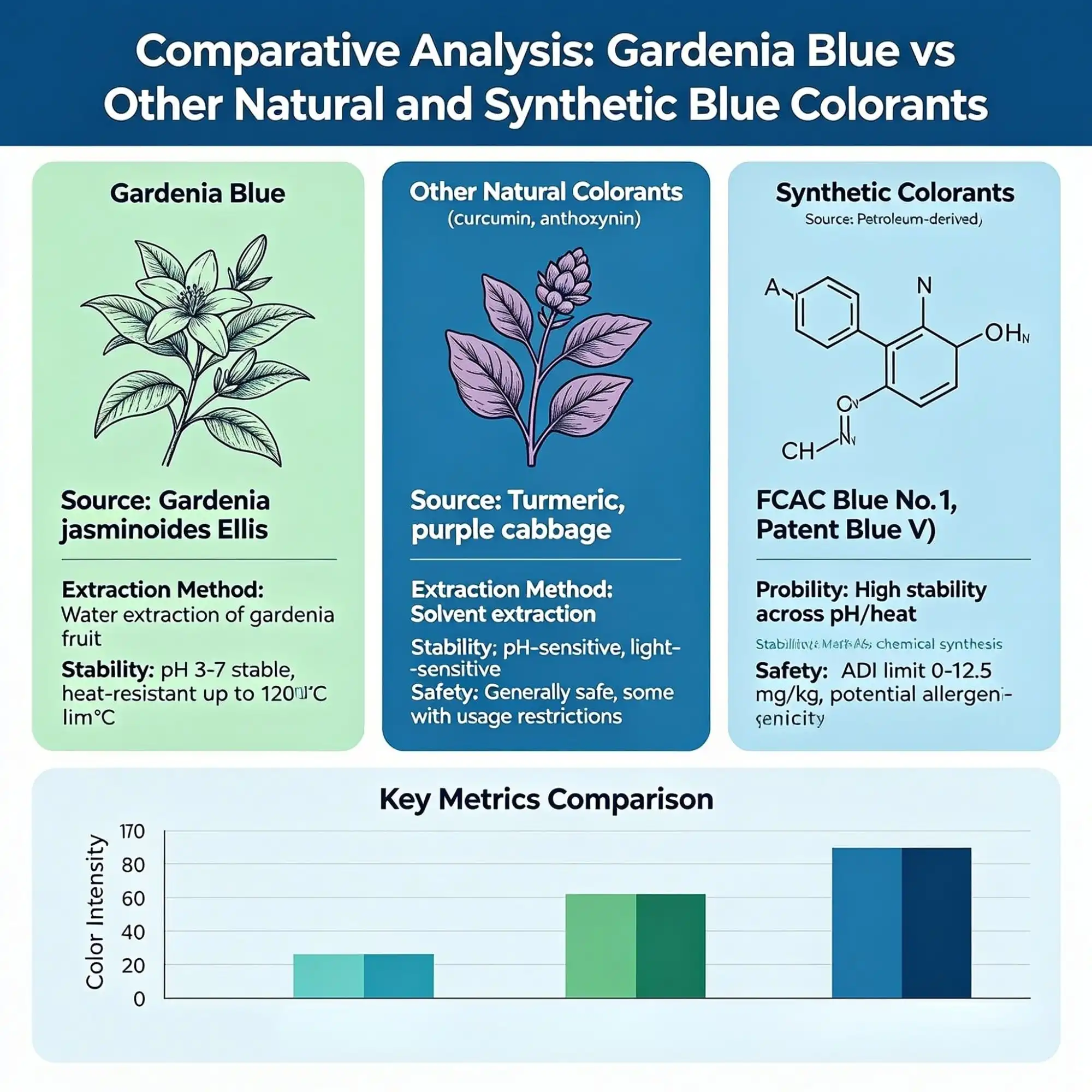 Comparative Analysis  Gardenia Blue vs Other Natural and Synthetic Blue Colorants