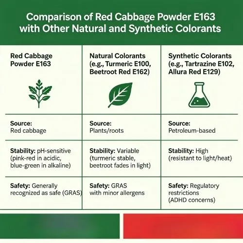 Comparing Red Cabbage Powder E163 with Other Natural and Synthetic Colorants Comparing Red Cabbage Powder E163 with Other Natural and Synthetic Colorants