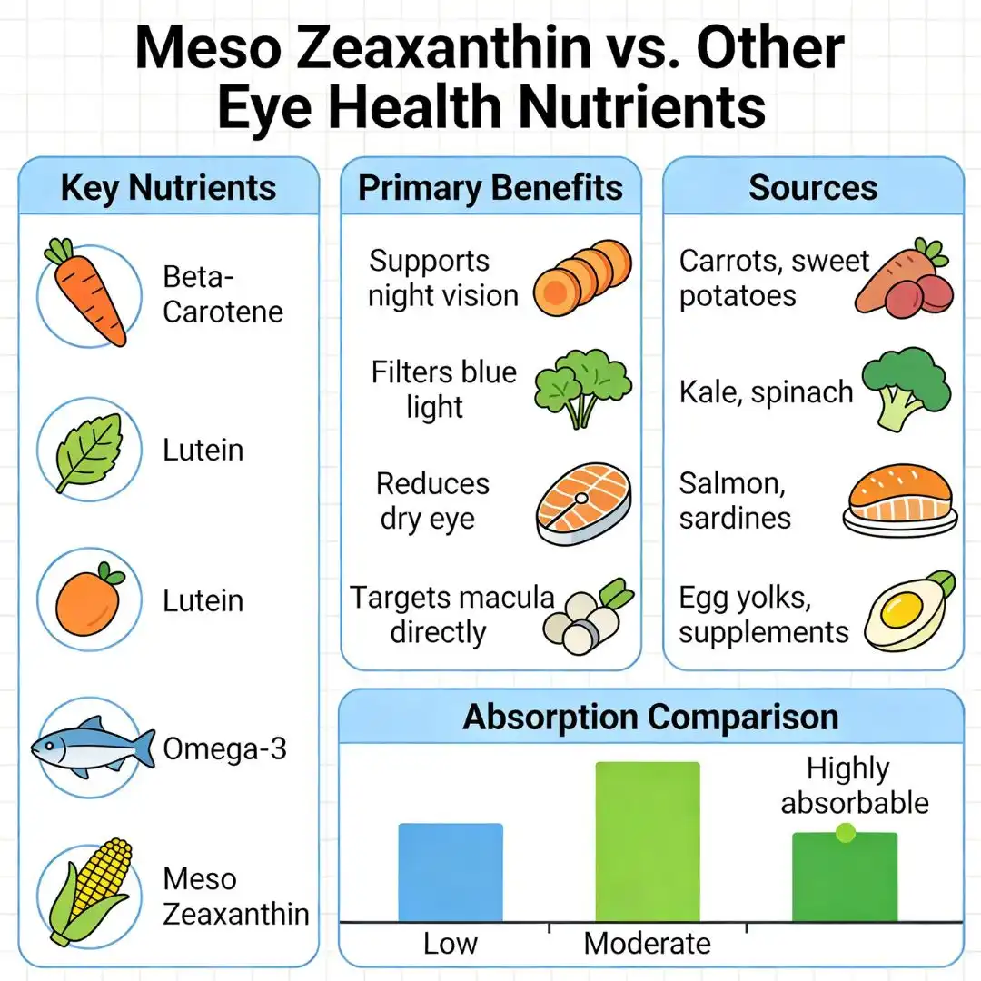 Comparing Meso Zeaxanthin with Other Eye Health Nutrients Comparing Meso Zeaxanthin with Other Eye Health Nutrients