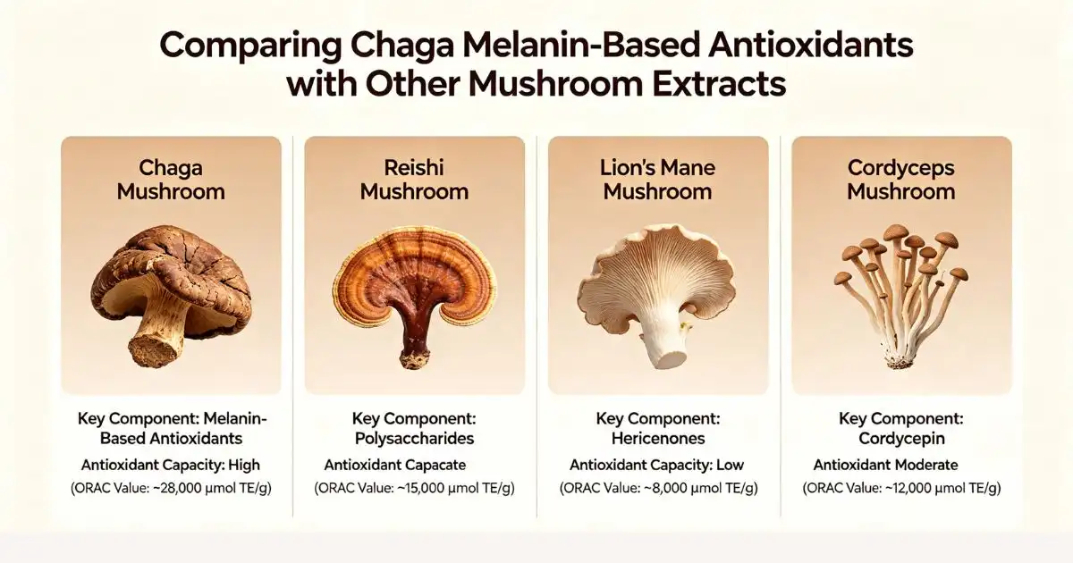 Comparing Chaga Melanin-Based Antioxidants with Other Mushroom Extracts Comparing Chaga Melanin-Based Antioxidants with Other Mushroom Extracts