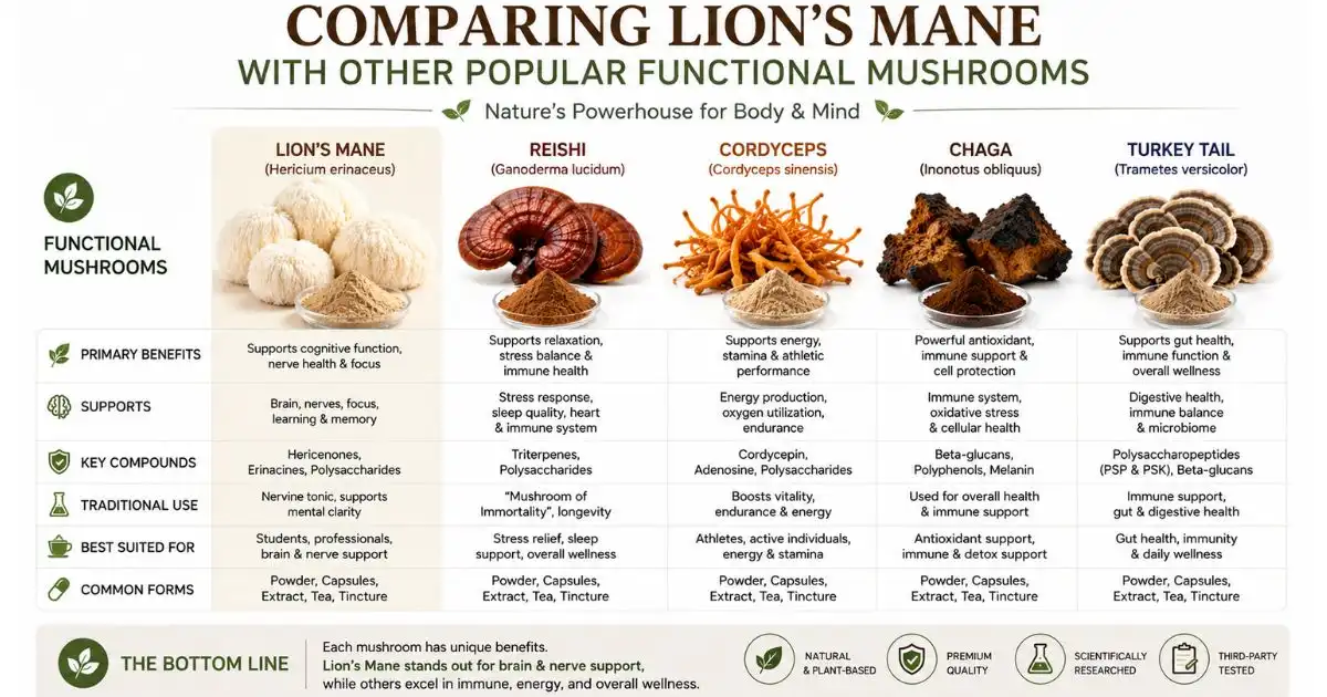 Comparing Lion's Mane with Other Popular Functional Mushrooms (1) Comparing Lion's Mane with Other Popular Functional Mushrooms (1)
